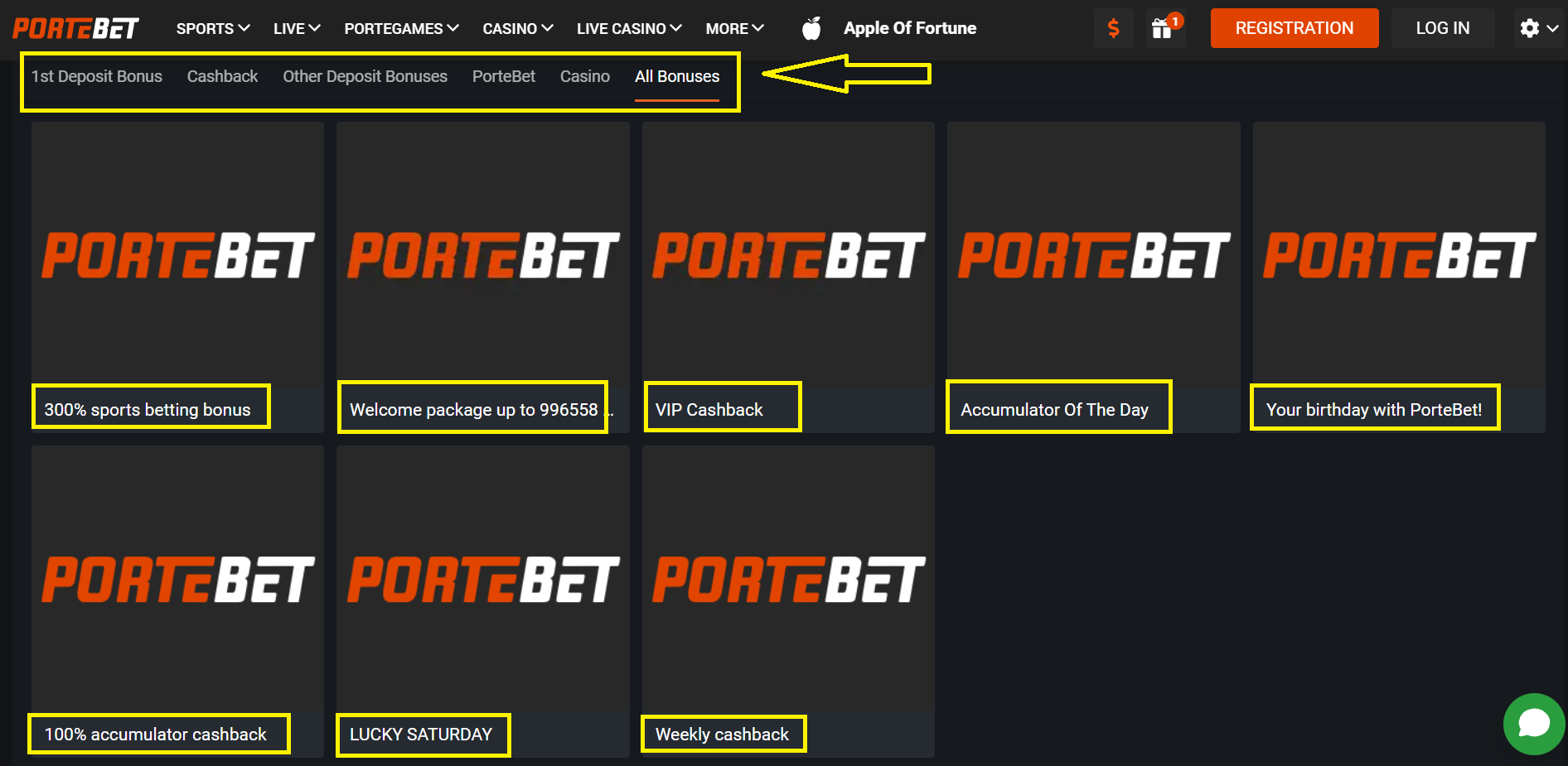 Porte Bet rewards and promotions